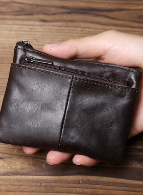 爆款手工复古零钱包名片卡包简约真皮拉链钱包驾驶证公交卡钥匙包