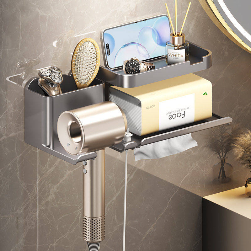 跨境新款免打孔壁挂式电吹风吹风机收纳多功能置物架吹风机架,收纳整理,吹风机防尘袋/罩/架,淘宝优惠券,粉丝福利购,淘宝优惠卷