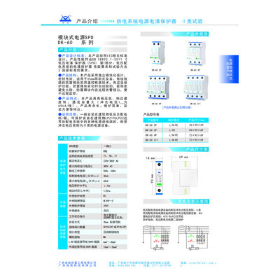 定制地凯DK220AC60电源防雷器单相220V 3060KA浪涌保护器2P避雷模