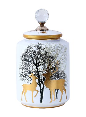 描金高档陶瓷装饰罐欧式家居陶瓷摆件样板间V玄关客厅摆饰