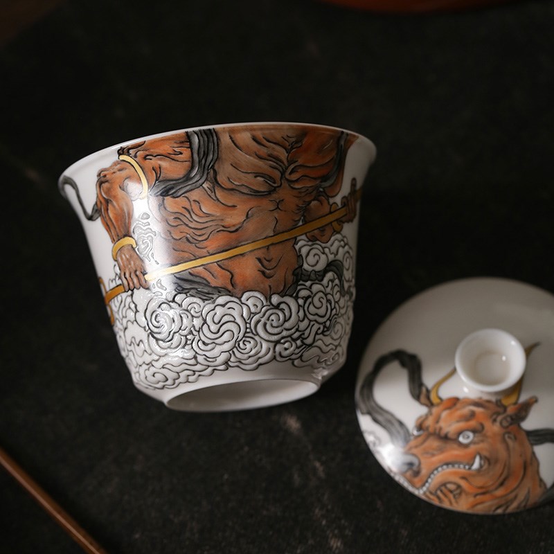 纯手绘盖碗茶杯景德镇陶瓷功夫茶具K茶具复古风格140ml