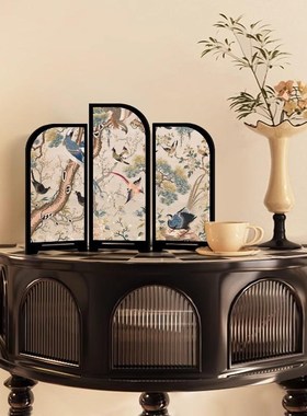 《花鸟图》桌面屏风摆件新中x式中古风餐边柜摆画卧室餐厅装饰摆