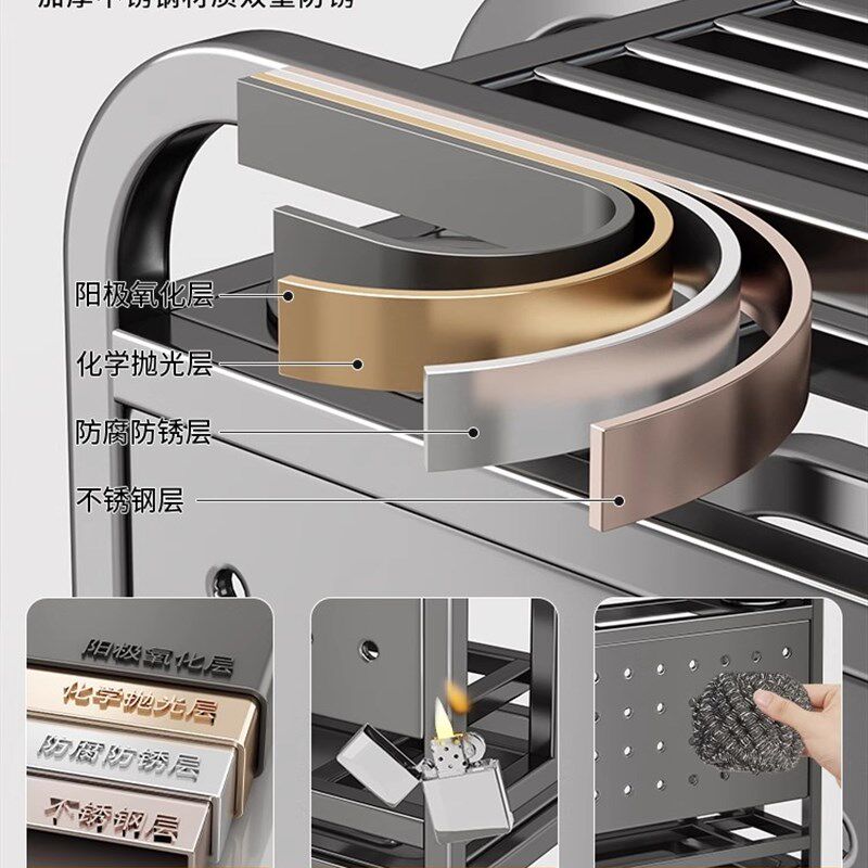 2025新款不锈k钢厨房刀架菜板置物架多功能台面刀具筷子一体收纳