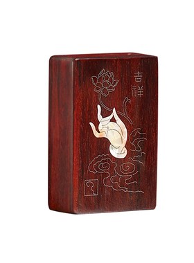 印度小叶紫d檀嵌彩贝吉祥烟盒红木把玩件父亲节送礼收藏实木木盒