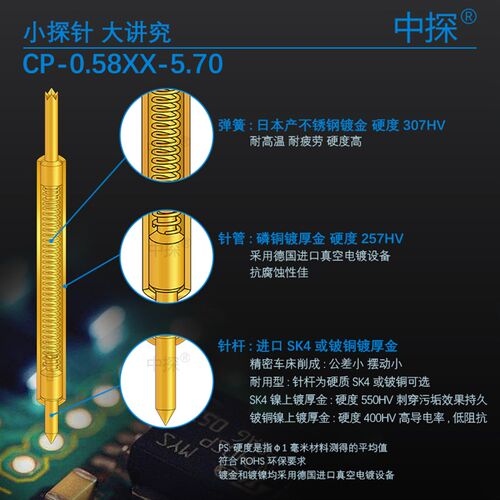 中探 BGA高频 双头探针 CP-0.58XX-5.70 DB405 硬料厚金