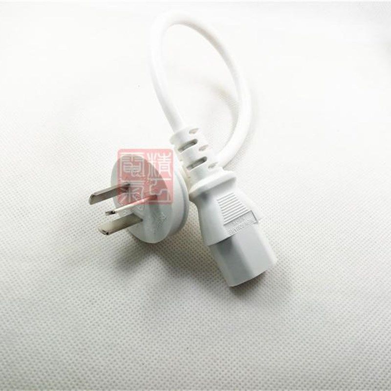 白色超短品字投影仪电源线纯铜0.75平方直头三插三孔电源线0.5米