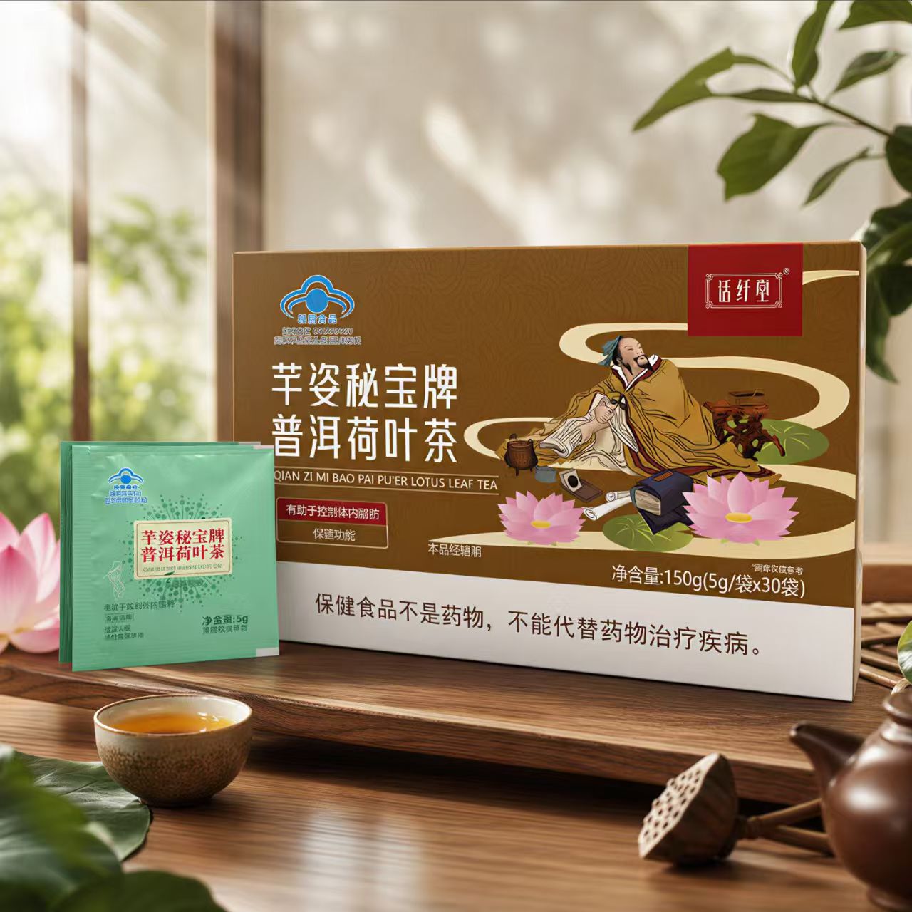 话纤堂芊姿秘宝牌普洱荷叶茶食品袋泡茶独立小包30袋正品