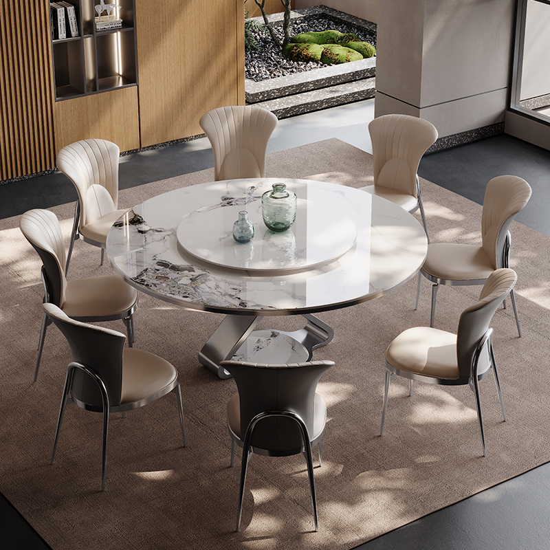 岩板圆餐桌带转i盘现代高端简约轻奢网红微晶石家用小户型圆形饭