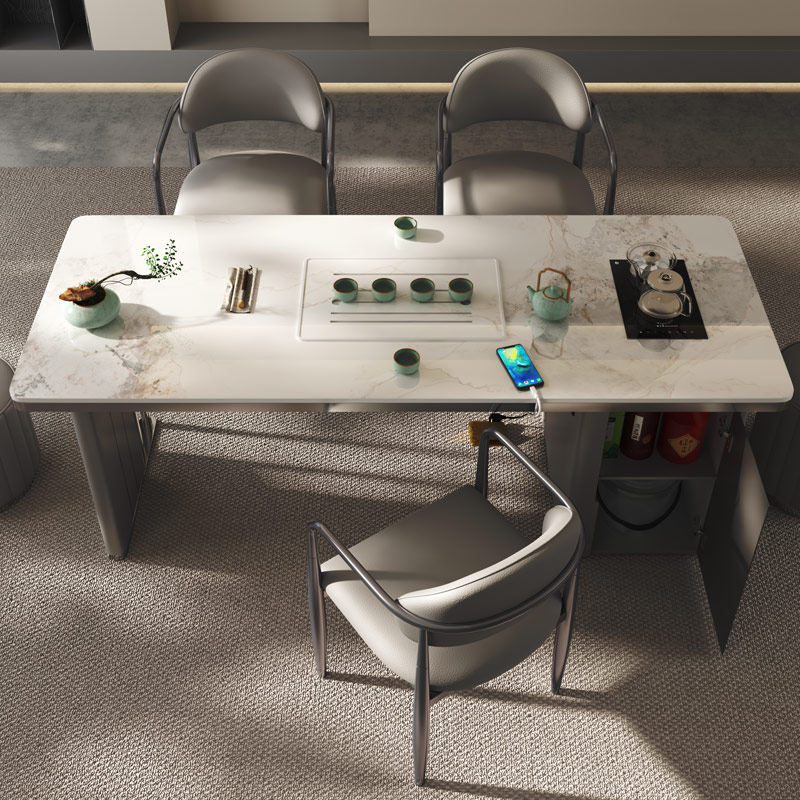 2023新款岩板茶桌轻奢现代高级感茶台办公室商务接待泡茶桌椅组合