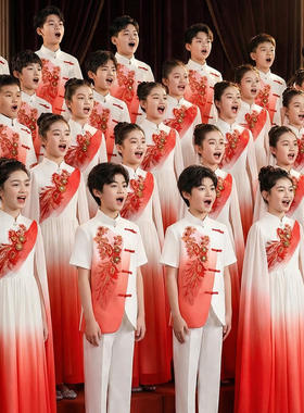 儿童合唱演出服中小学生民乐古筝比赛团体演讲爱国诗朗诵比赛服装