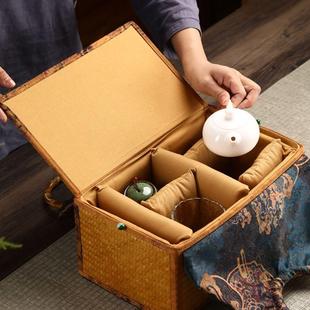 茶事包茶箱茶具收纳便携带隔层围炉煮茶 竹编手提茶道包户外新中式