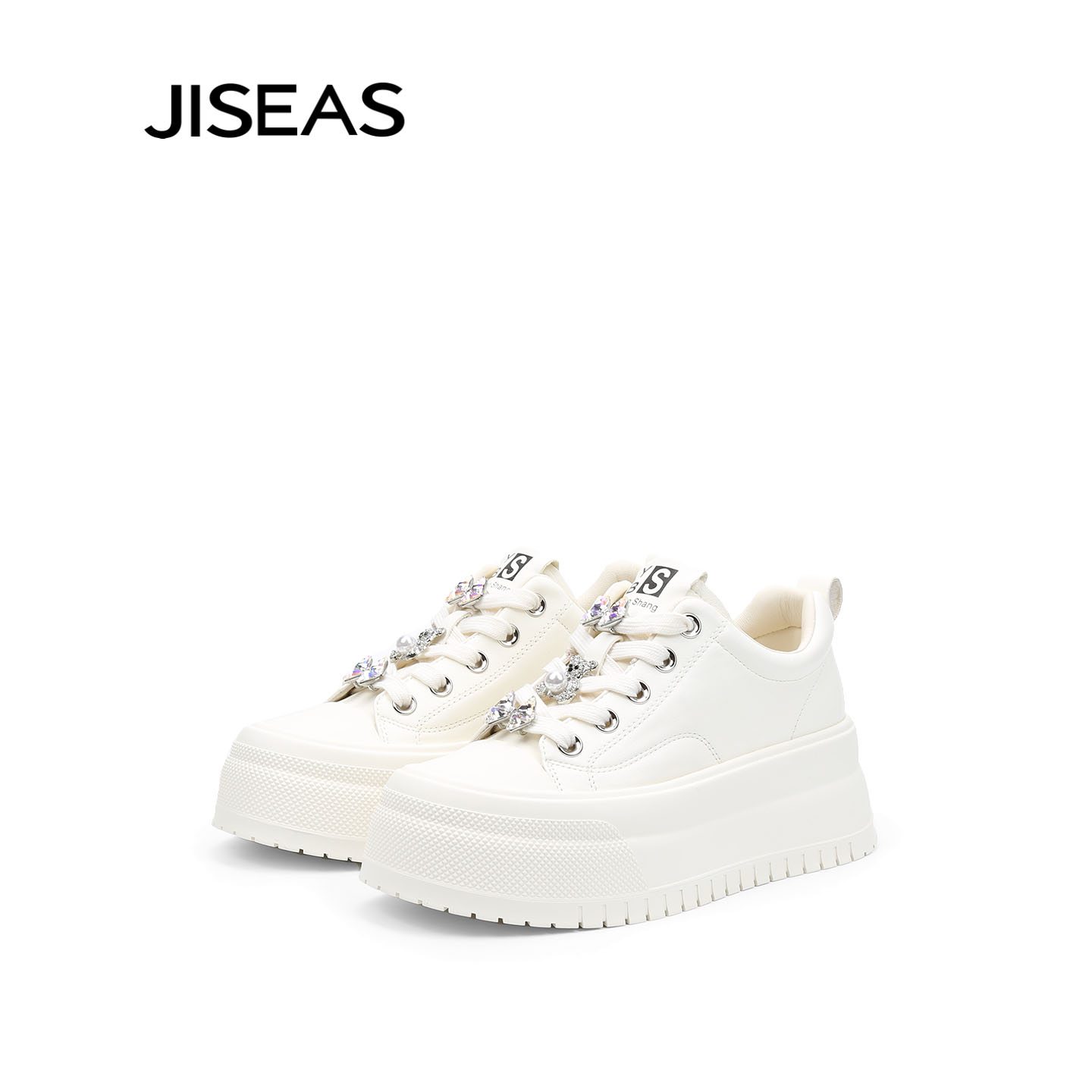 水钻厚底增高小白鞋女