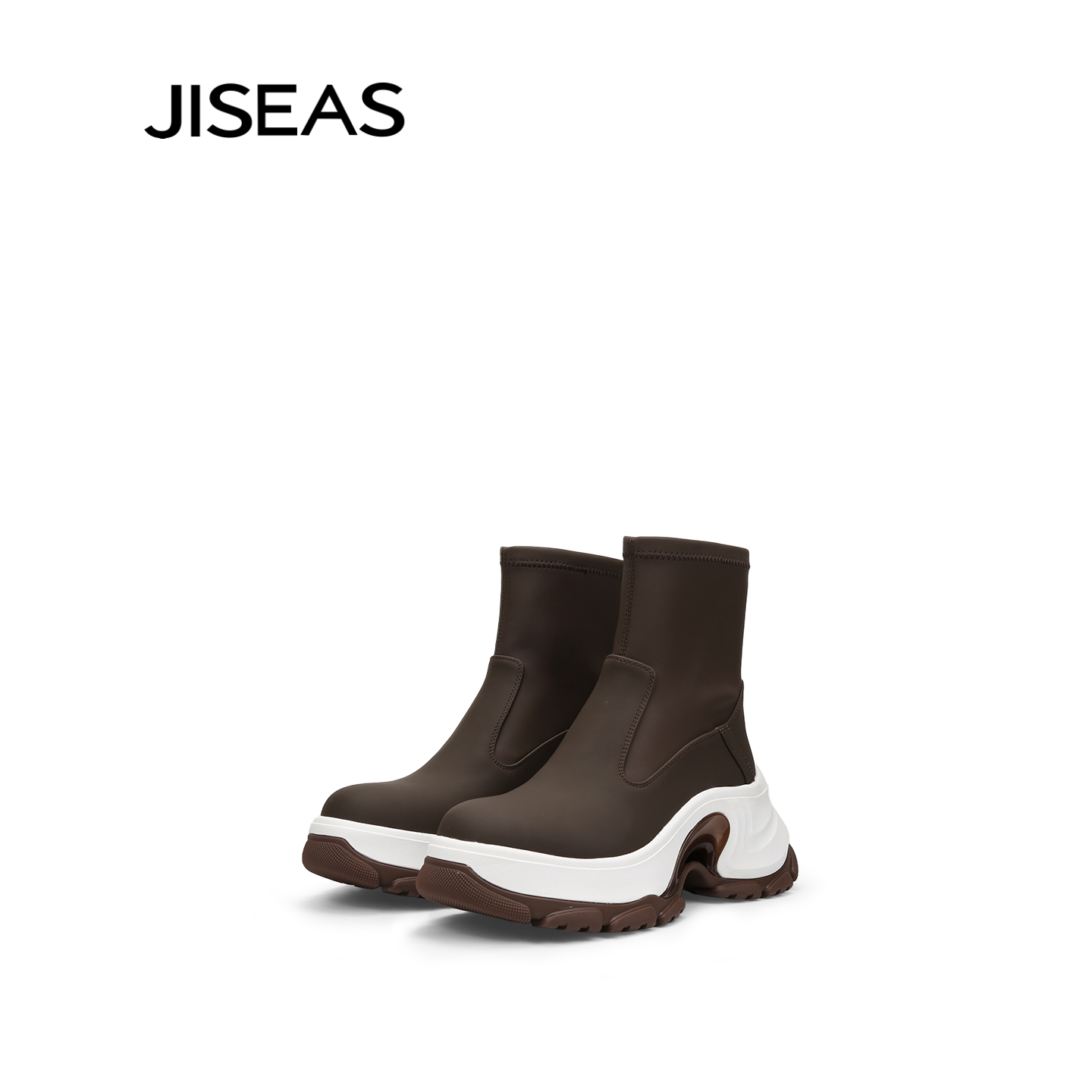 真皮厚底瘦瘦弹力袜靴女