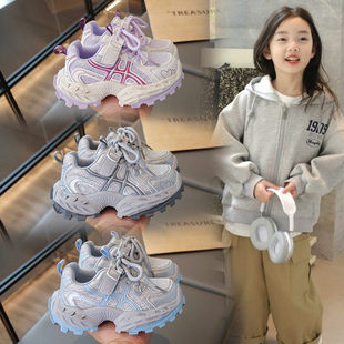 真皮儿童老爹鞋2026春秋新款女童厚底运动鞋透气休闲鞋防滑跑步鞋