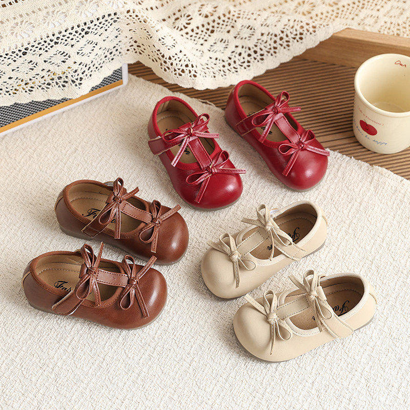 真皮女童小皮鞋2026春秋新款儿童公主鞋软底豆豆鞋蝴蝶结休闲单鞋