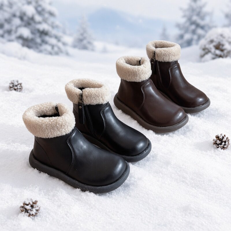 真皮女童冬季加绒保暖防滑雪地靴