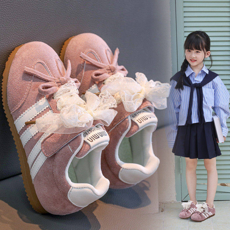 真皮儿童运动鞋2026新款春秋透气休闲鞋防滑百搭德训鞋时尚阿甘鞋