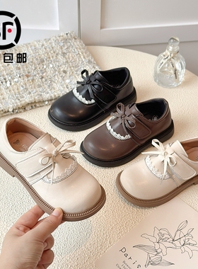 女童小皮鞋春秋新款儿童公主鞋软底豆豆鞋蝴蝶结学生单鞋乐福鞋子