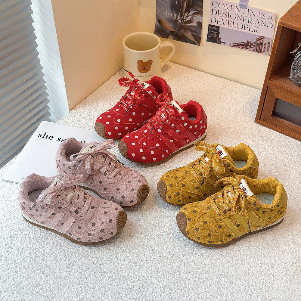 真皮女童波点德训鞋2026春秋新款儿童运动鞋透气休闲鞋防滑阿甘鞋