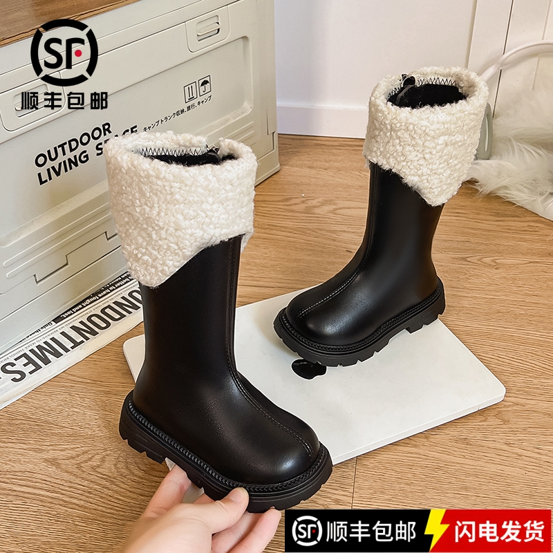 女童皮靴秋冬季新款长筒加绒靴子