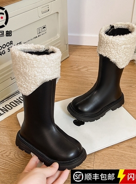 女童皮靴秋冬新款加绒长筒靴洋气女宝骑士高筒靴防滑保暖雪地棉靴