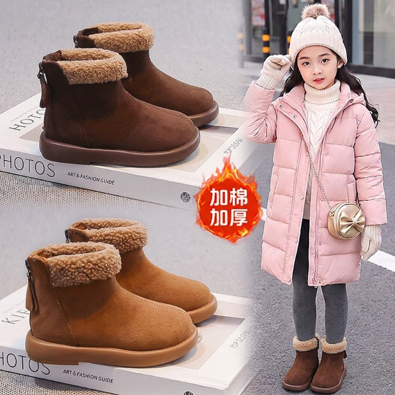 真皮女童冬季加绒防滑雪地靴