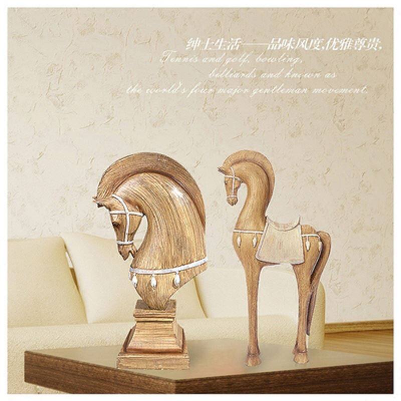 欧式骏马站立仿木刻纹摆件办公室酒柜生日送礼家居马头工艺品摆饰