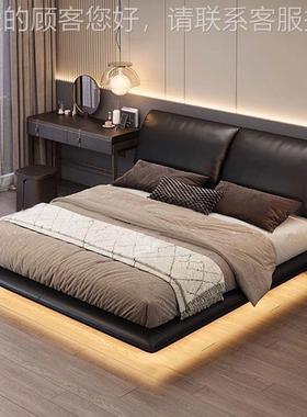 明辉锦意式极简黑色床17大象朵悬浮高真皮床复古风端主卧耳程室双
