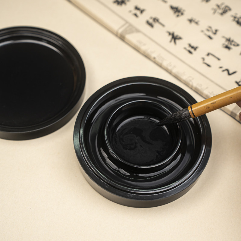 火锅砚台带盖防摔毛笔保湿仿瓷墨盒书法创作文房四宝不干墨防蒸发