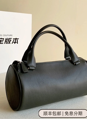 高定版本ROW风格Edith小牛大号皮笔筒包圆筒手提包黑色考拉灰