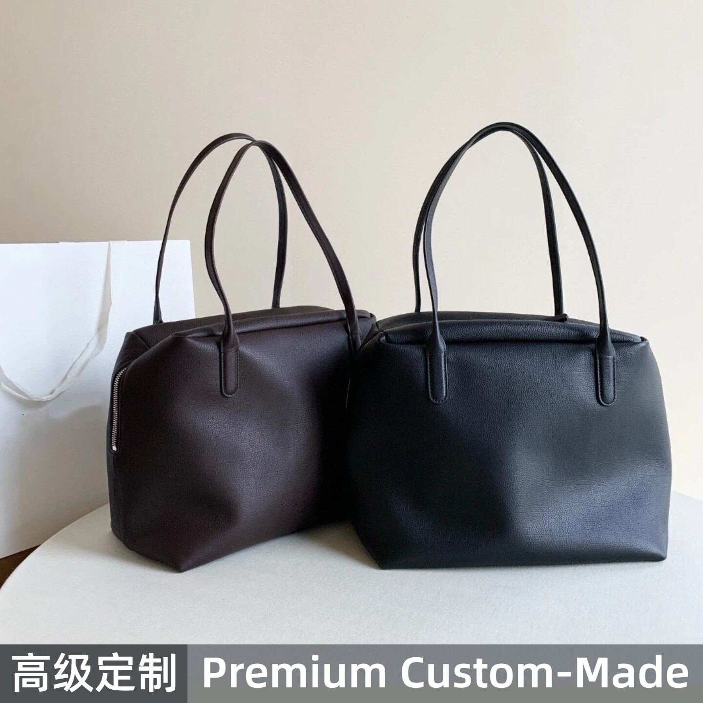 高级定制row原皮henri包tr真皮摔纹牛皮保龄球包通勤托特包单肩包