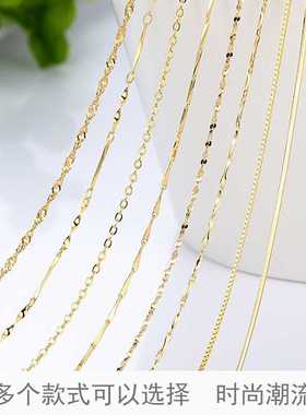 925银镀18K金项链玫瑰纯银镀金链子锁骨链黄金色彩金项链素链单链