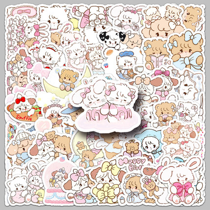 112张卡通可爱mikko贴纸小猫小狗小兔子卡哇伊彩绘涂鸦装饰手机壳笔记本电脑手账本水杯咕卡行李箱小麻薯贴纸