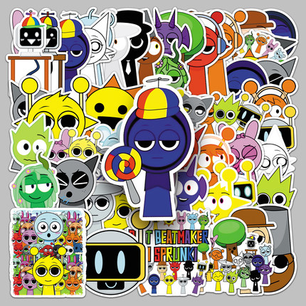 100张节奏盒子音乐游戏贴纸sprunki西蒙格雷玩偶防水装饰笔记本电脑旅行箱滑板车文具头盔吉他iPad手机壳贴纸