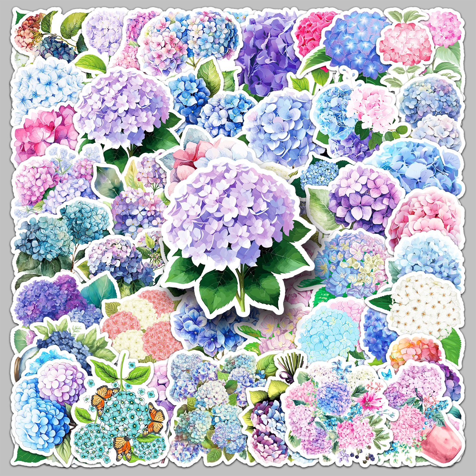 100张绣球花手帐贴纸少女心咕卡