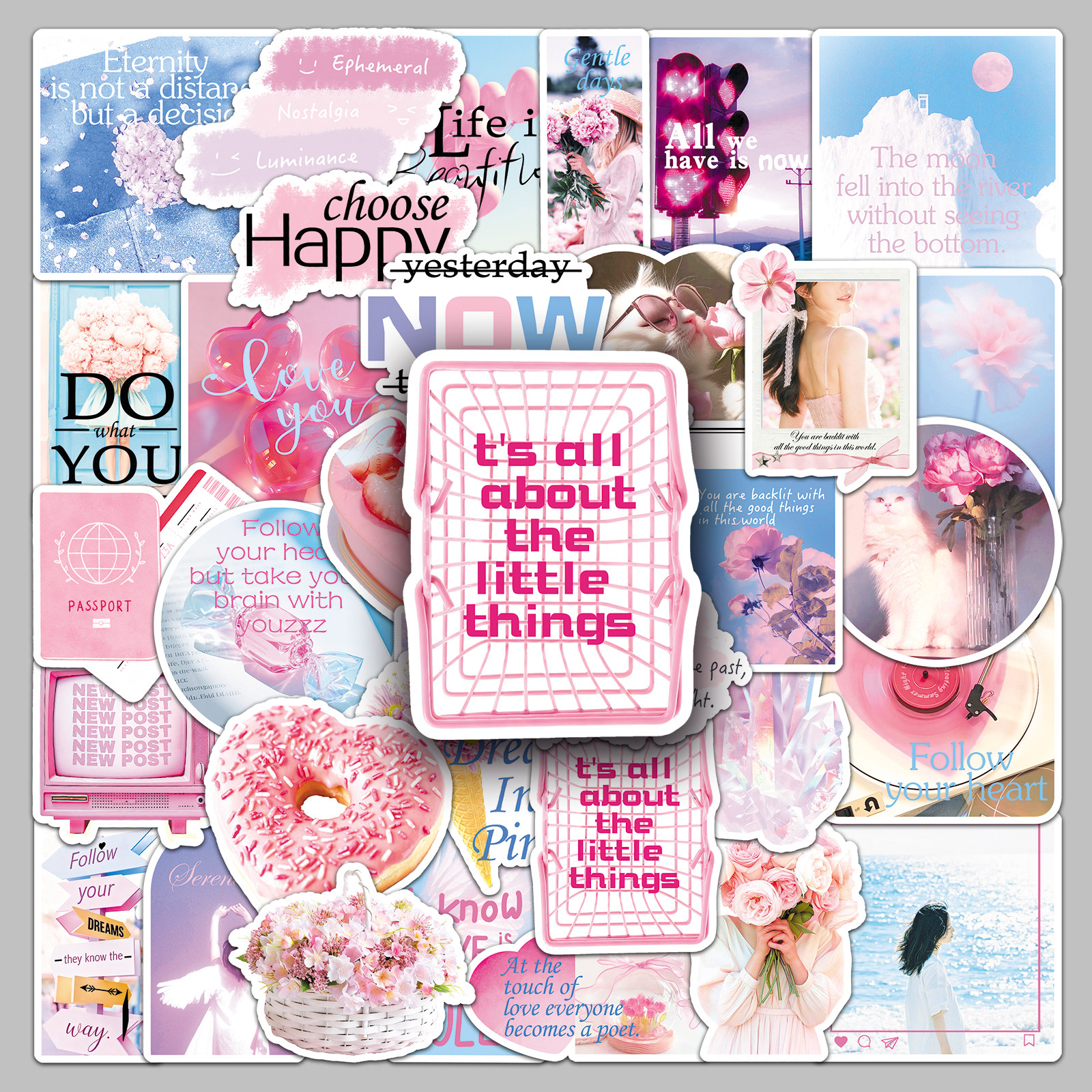 粉色浪漫邂逅ins风贴纸文艺清新