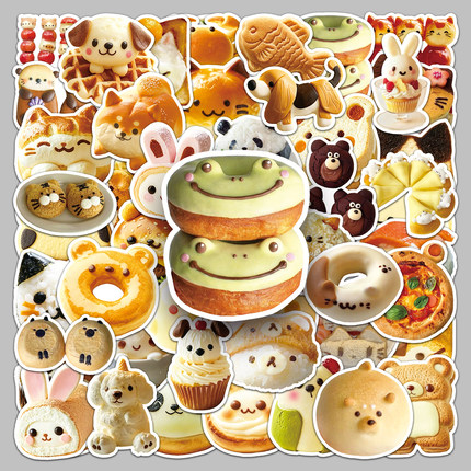 100张动物造型食物ins风贴纸可爱美食小熊饼干卡通装饰防水笔记本电脑旅行箱滑雪板头盔相册日记水杯手机贴纸