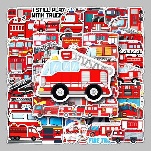 100张消防车贴纸卡通防水装饰贴