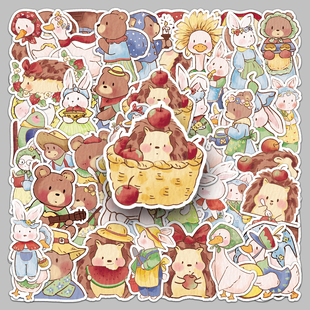 100张森系卡通小清新贴纸可爱动物手绘图案咕卡手账本素材原创不侵权diy装饰奶茶杯iPad文具盒行李箱防水贴纸