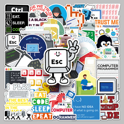 100张程序员创意DIY贴纸趣味软件编程代码卡通防水涂鸦装饰办公室桌面布置水杯平板手机咖啡杯笔记本电脑贴纸