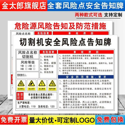 切割机安全风险点告知牌卡危险源预防措施机械设备操作标识牌标志