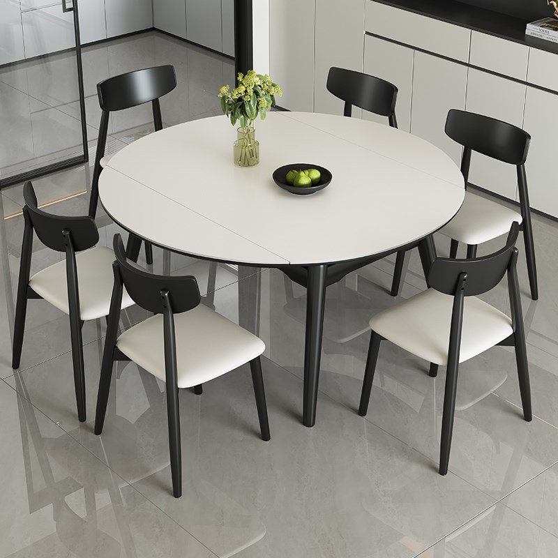 实木岩板餐桌椅i组合2025新款家用小户型饭桌现代简约可变圆桌实