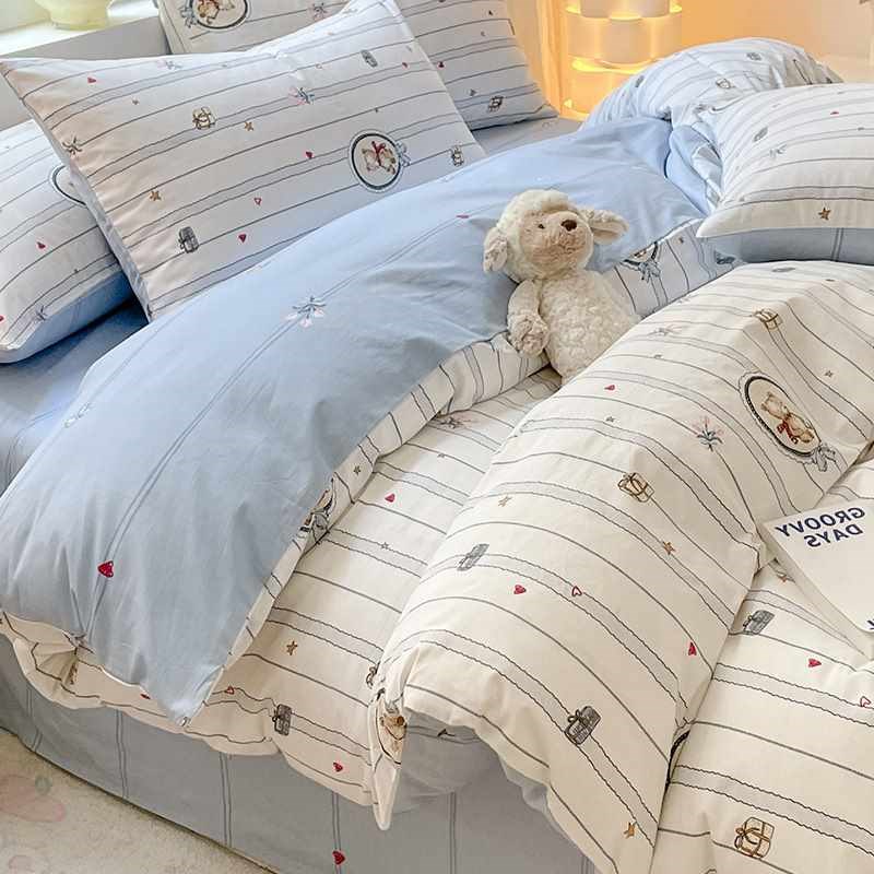 60支长绒棉床上四件套全棉四季A款小清新被套床笠纯棉三件套被单4