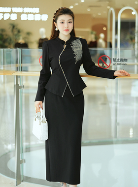 XYD71712/XYD71349国风中式盘扣斜襟上衣半身裙大码女装长袖套装