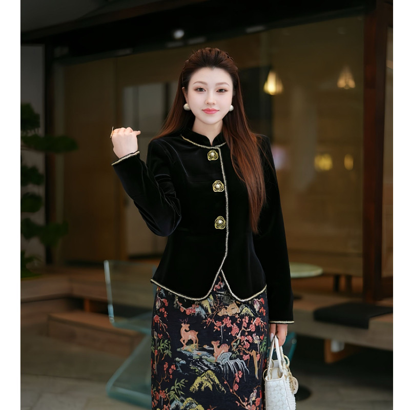 XYD71807/XYD71808秋冬中式丝绒大码套装显瘦提花半身裙大码女装,女装/女士精品,大码套装,淘宝优惠券,粉丝福利购,淘宝优惠卷