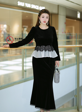 XYD71702/XYD71707丝绒鱼尾大码套装秋季贵气精致大码女装两件套
