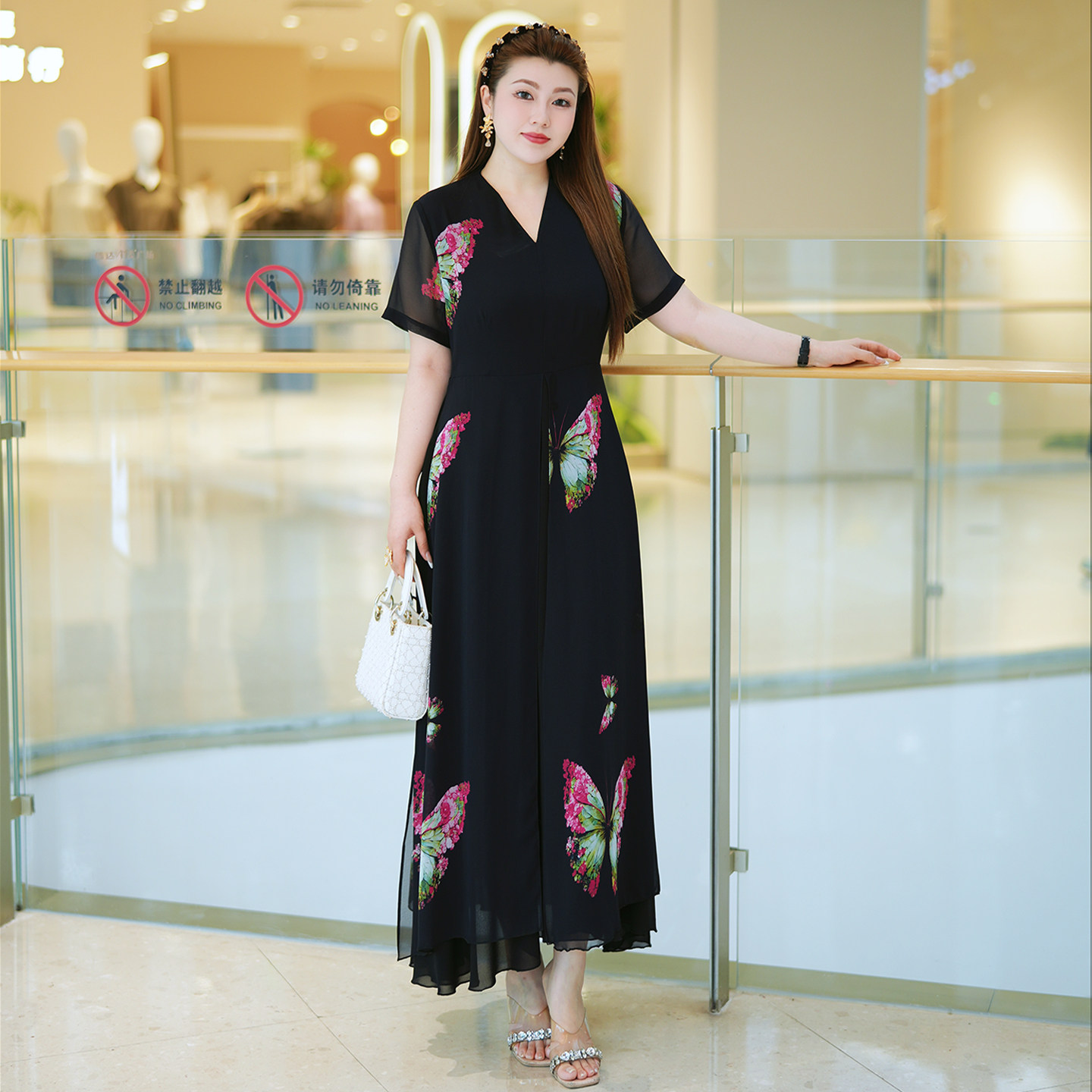 XYD71654印花珍珠雪纺大码连衣裙气质收腰优雅大裙摆轻奢长裙,女装/女士精品,大码连衣裙,淘宝优惠券,粉丝福利购,淘宝优惠卷