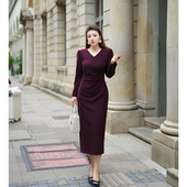 连衣裙 女装 XYD71767秋冬V领捏褶大码 通勤立裁打底修身 XYD71766