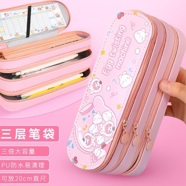 小学生笔袋三层笔盒日系ins防水初中生孩大容量可爱文具盒女简约
