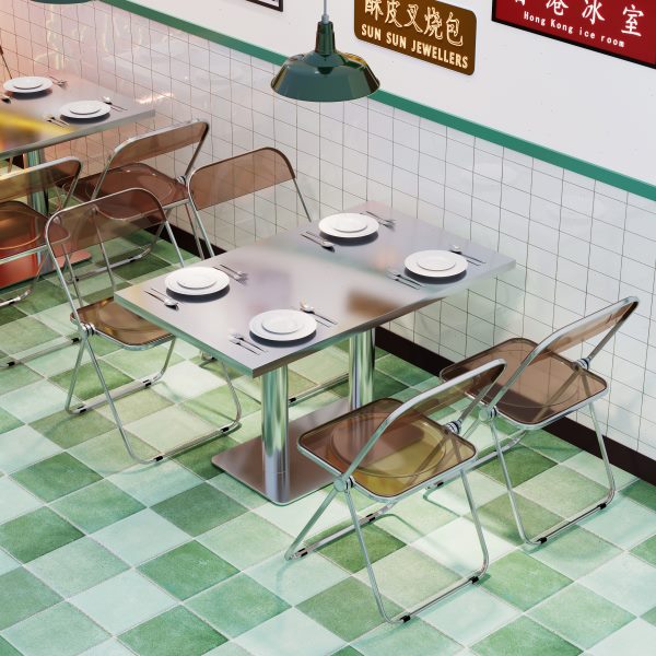复古店茶桌子不锈钢桌工业风冰椅小吃室组合餐厅烧烤港式长方形店